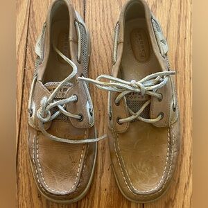 Women's Sperry Top-Sider 9276619 Tan Beige Bluefish‎ Leather Boat Shoes Size 7